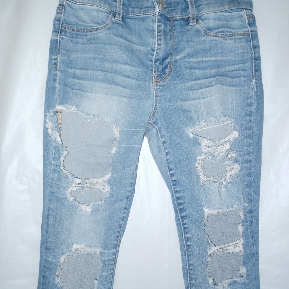 PACSUN SUPER STRECTH MID RISE DISTRESSED JEGGING JEANS